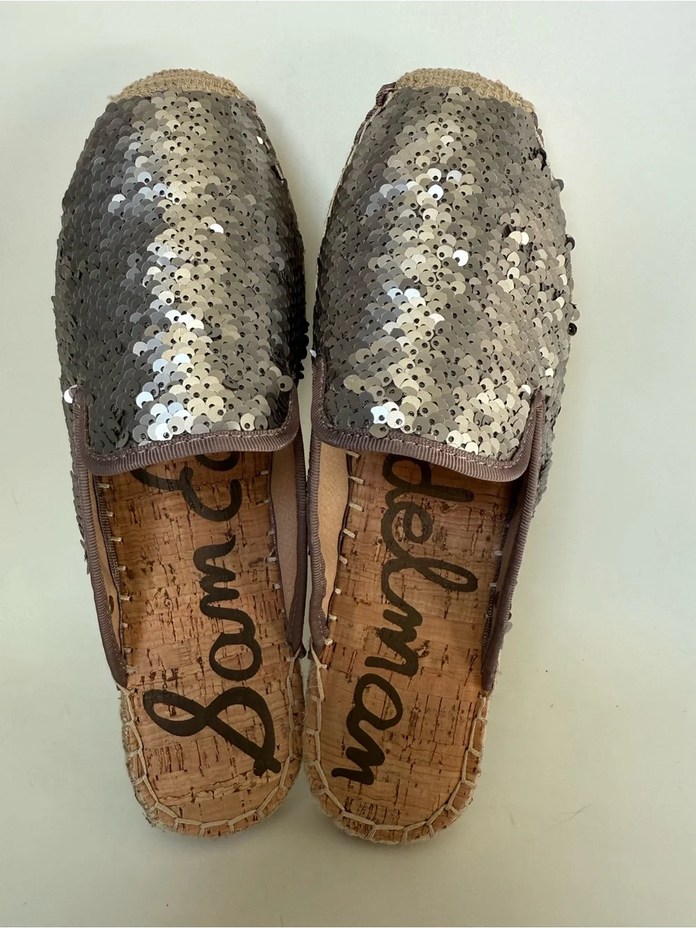 Sam Edelman Silver Sequin Espadrille Slip-Ons